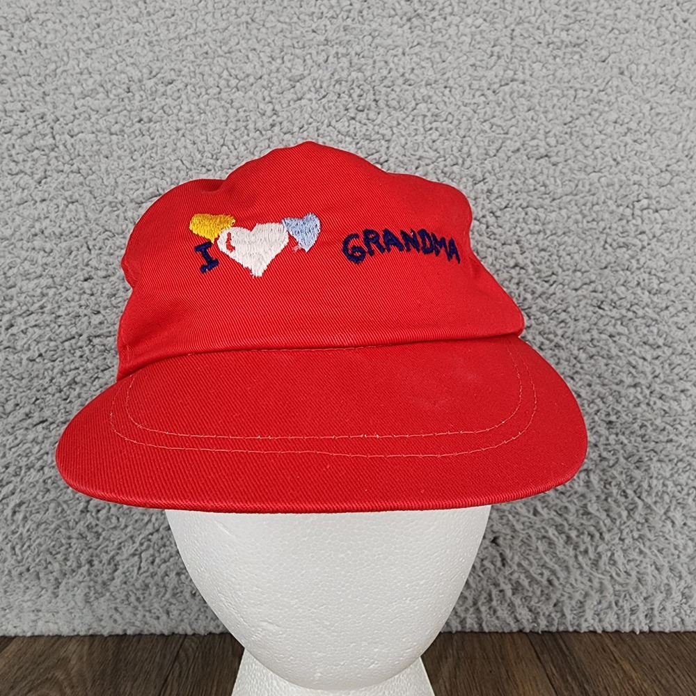 Vintage J Hats‎ Kids Red I Love Grandma Embroidered Snapback Baseball Cap Hat